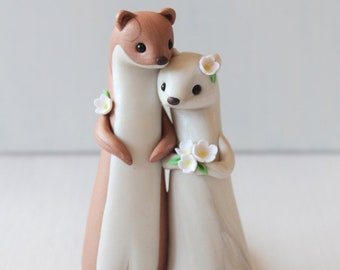 Weasel Wedding Cake Topper - polymer clay animal cake topper and keepsake by Heartmade Cottage