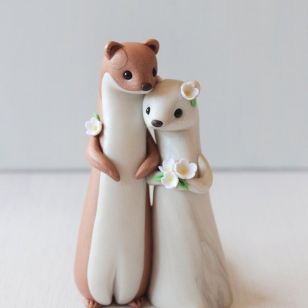 Weasel Wedding Cake Topper - polymer clay animal cake topper and keepsake by Heartmade Cottage