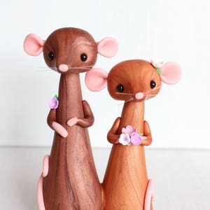 Brown Mouse Wedding Cake Topper clay cake topper and keepsake by Heartmade Cottage woodland wedding, rustic wedding theme image 1