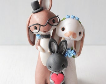 Rabbit Family Wedding Cake Topper - animal clay wedding cake topper. bunny wedding topper - woodland wedding, ornament by Heartmade Cottage