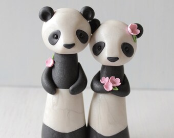 Panda Wedding Cake Topper - animal clay cake topper and keepsake by Heartmade Cottage