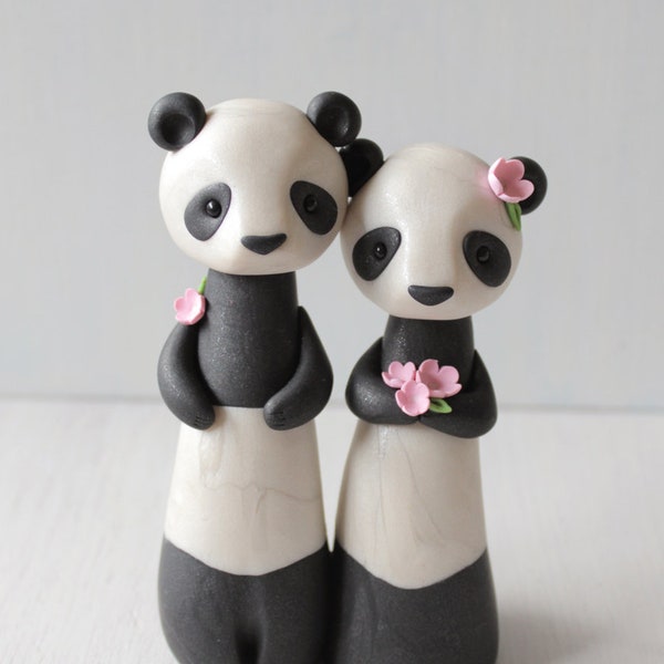 Panda Wedding Cake Topper - animal clay cake topper and keepsake by Heartmade Cottage