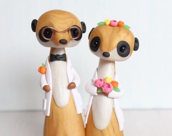 Meerkat Wedding Cake Topper - personalized animal clay cake topper and keepsake, science, lab coats