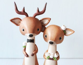 Stag and Doe - Deer Wedding Cake Topper - polymer clay ornament by Heartmade Cottage; woodland wedding, winter wedding, Christmas wedding