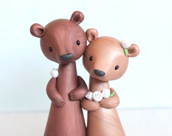 Bear Wedding Cake Topper - personalized woodland clay cake topper and keepsake by Heartmade Cottage