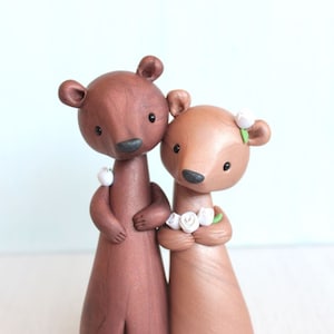 Bear Wedding Cake Topper - personalized woodland clay cake topper and keepsake by Heartmade Cottage