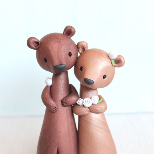 Bear Wedding Cake Topper - personalized woodland clay cake topper and keepsake by Heartmade Cottage