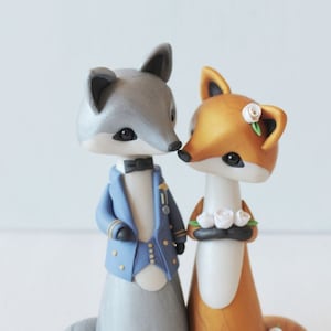 Red and Silver Fox Wedding Cake Topper - military jacket - polymer clay woodland cake topper by Heartmade Cottage
