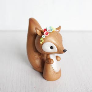Squirrel clay figurine - boho style squirrel sculpture - squirrel woodland cake topper - polymer clay ornament by Heartmade Cottage