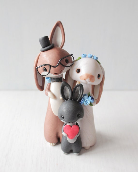 Lapin Famille De Mariage Gateau Topper Animal Argile Gateau Etsy