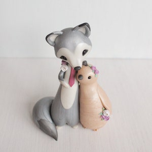 Wolf and Quail Wedding Cake Topper Woodland Wedding polymer clay cake topper and keepsake figurine by Heartmade Cottage image 2