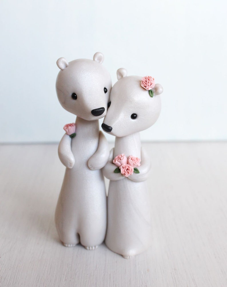 Polar Bear Wedding Cake Topper personalized winter wedding cake topper and keepsake by Heartmade Cottage Christmas wedding cake topper image 1