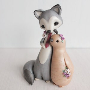 Wolf and Quail Wedding Cake Topper Woodland Wedding polymer clay cake topper and keepsake figurine by Heartmade Cottage image 3