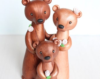 Bear Wedding Cake Topper - Bear family polymer clay cake topper & keepsake for original woodland or rustic wedding theme