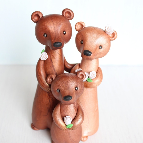 Bear Wedding Cake Topper - Bear family polymer clay cake topper & keepsake for original woodland or rustic wedding theme