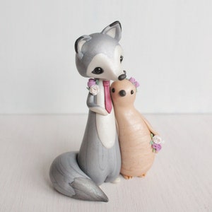 Wolf and Quail Wedding Cake Topper Woodland Wedding polymer clay cake topper and keepsake figurine by Heartmade Cottage image 5