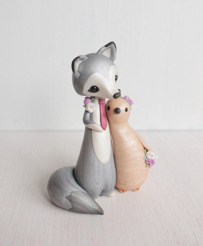 Wolf and Quail Wedding Cake Topper Woodland Wedding polymer clay cake topper and keepsake figurine by Heartmade Cottage image 5