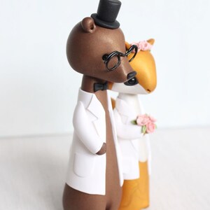 Bear and Squirrel Wedding Cake Topper science, lab coats woodland wedding original clay figurine by Heartmade Cottage image 4