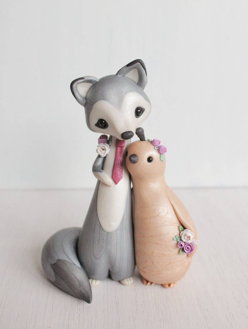 Wolf and Quail Wedding Cake Topper Woodland Wedding polymer clay cake topper and keepsake figurine by Heartmade Cottage image 7