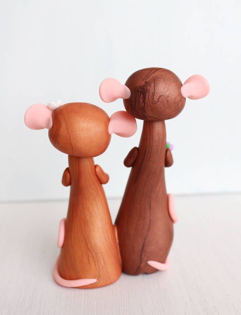 Brown Mouse Wedding Cake Topper clay cake topper and keepsake by Heartmade Cottage woodland wedding, rustic wedding theme image 3