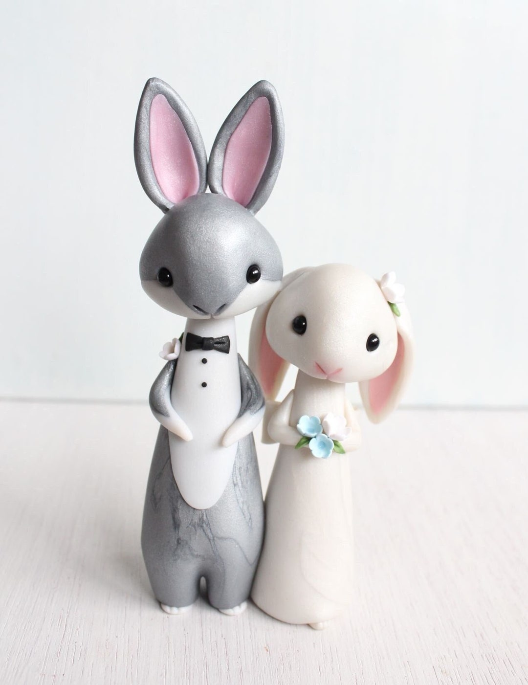 Rabbit Wedding Cake Topper: Personalized Polymer Clay Bunny