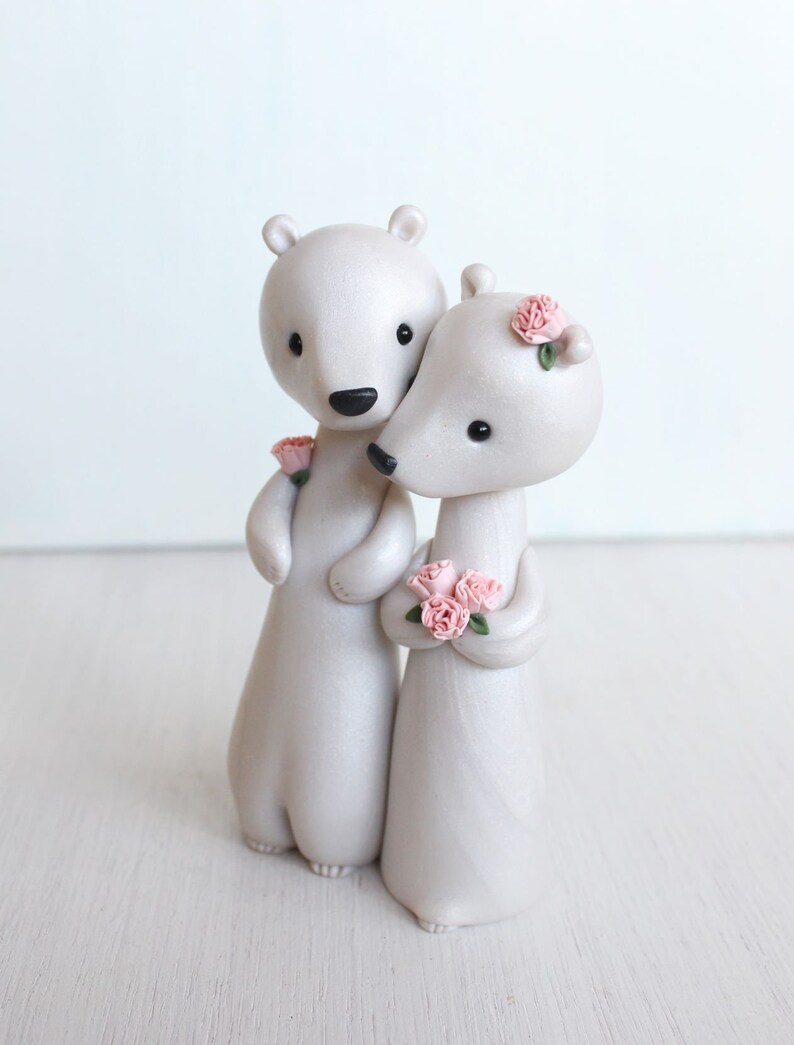 Polar Bear Wedding Cake Topper personalized winter wedding cake topper and keepsake by Heartmade Cottage Christmas wedding cake topper image 5