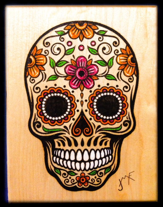 Day of the Dead Sugar Skull Wood Burn Plaque Etsy