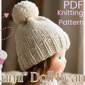 Modèle de bonnet pour poupée « Lumi » (PDF) • Modèle de bonnet tricoté pour poupée • Niveau débutant • Taille poupée Waldorf • Téléchargement instantané