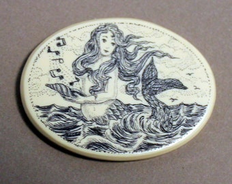 Sea Horse /& Mermaid Scrimshaw Bone Jewelry Trinket Box Antique Vintage Style