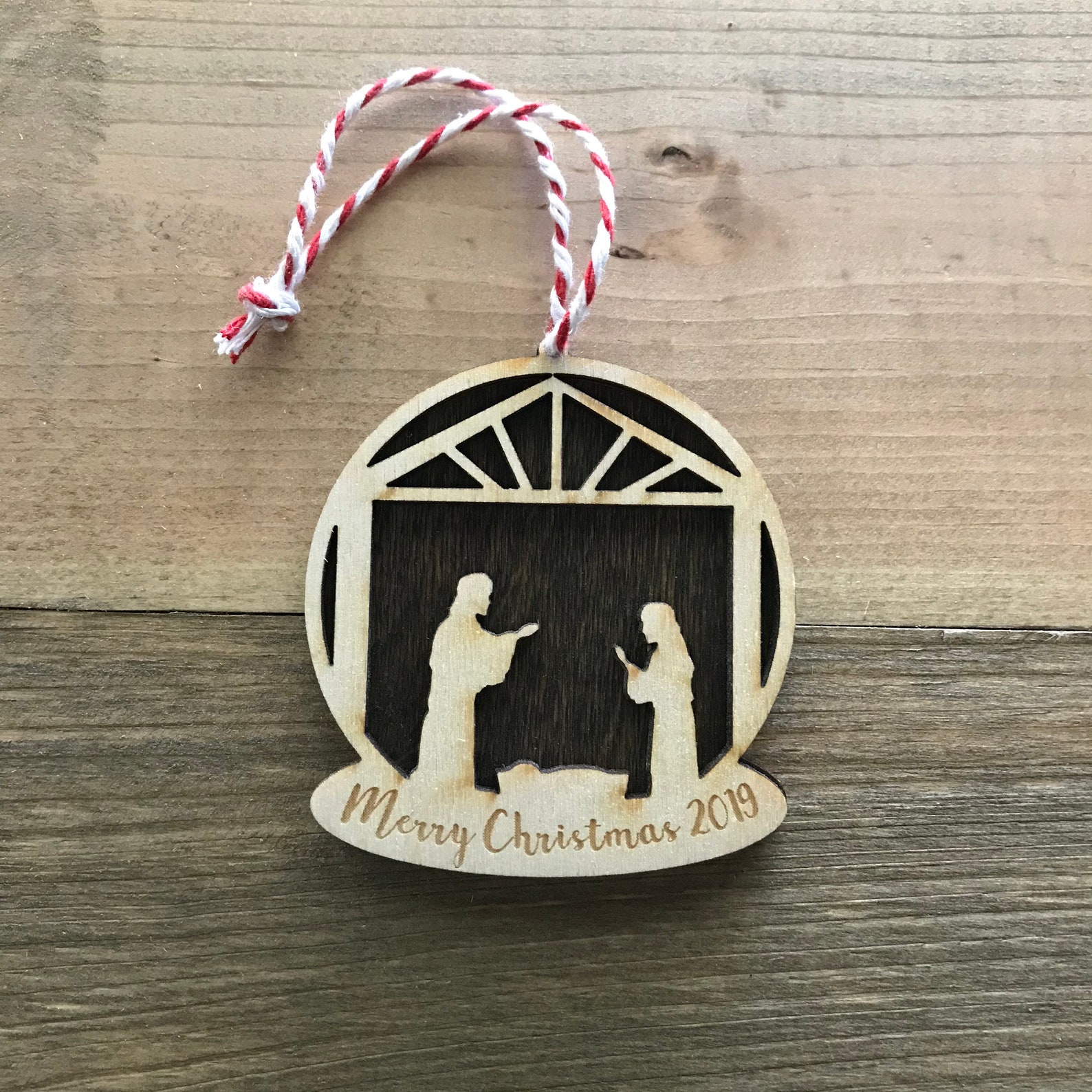 Double Layer Laser Engraved Nativity Christmas Ornament Wood Etsy
