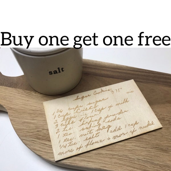 Engraved Handwritten Recipe Card: Custom Laser Etched Birch Wood