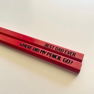 Laser Engraved Wood Carpenters , Plumbers Pencils, fathers Day, Christmas gift, business Red
