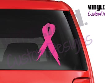 Breast Cancer Awareness Ribbon Car Vinyl Decal Sticker 3" x 5" Fuchsia Pink