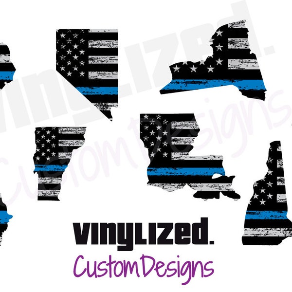 Thin Blue Line American Flag State Flag Outline Sticker Vinyl Decal US USA merica Map America TBL officer