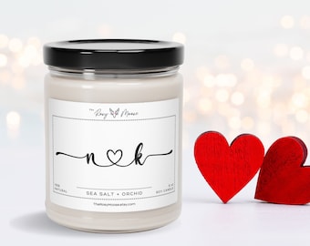 Personalized First Initial Heart Candle for Couples, Scented Soy Candle 9oz