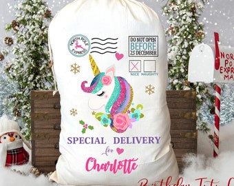 Personalized Christmas Gift Bag, Santa Sack, Christmas Santa Sack, Personalized Gift Sack, Present Kid Family Toys Pretty Pony Horse Unicorn