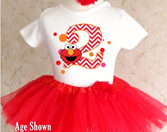 Personalized Baby Girl Elmo 2nd Birthday Outfit Tutu Set