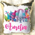 Poppy Trolls Friends Reversible Mermaid Magic Sequins Flip Pillow Cover Case Personalized Name Custom Birthday w/ Stuffing