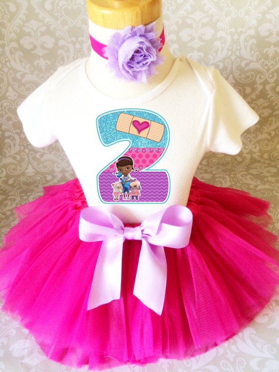 doc mcstuffins birthday dress Hot Pink Lavender Blue Animal Doctor Age 2 2nd Second Shirt & Tutu Set Girl Outfit Party Headband Custom Size Color:Lilac floral Priscilla Couture | Silk 20s style dresses hang to dry