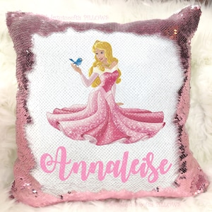 Princess Aurora Sleeping Beauty Flip Sequin Pillow, Birthday Gift for Little Girl, Girl Christmas Gift, Mermaid Sequins Pillow, Reversible