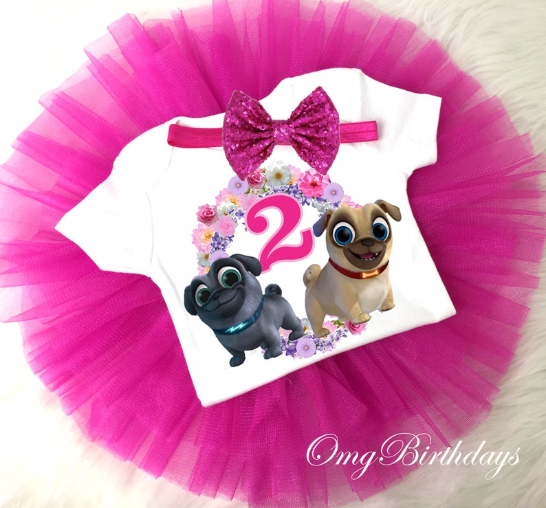 Puppy Dog Pals Hot Pink 2 Custom Age Girls Birthday Outfit Shirt 2nd Birthday Outfit, Birthday Outfit Girl, Sequins bow headband 