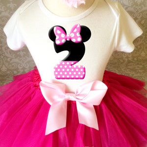 Birthday Minnie Mouse Pink White Polka dots Age 2 2nd Second Shirt & Tutu Set Girl Outfit Party Dress Headband Custom Size Cake Smash