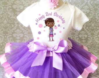 Birthday Lavender Purple Pink Doc McStuffins Age 2 2nd Two Second Shirt & Tutu Set Girl Outfit Party Toddler Headband Custom Size Cake Smash