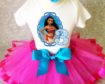 Birthday Princess Moana Hot Pink Blue Shirt & Tutu Set Girl Outfit Party First 1st 2nd 3rd 4th 5th 6th 7th Custom Age Headband Custom Size