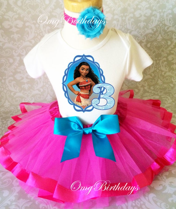 Princess Moana Hot Pink Blue 5th Fifth Birthday Girl Tutu Outfit Shirt Set Party Princess Moana Hot Pink Blue 5th Fifth Birthday Girl Tutu Outfit Shirt Set Party