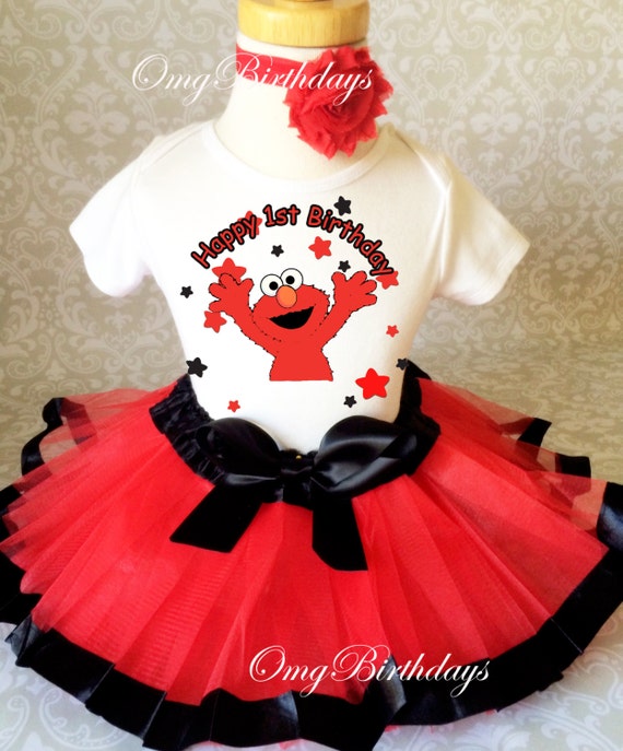 Elmo Red Orange Dots Baby Girl 1st First Birthday Tutu Outfit Shirt Set Baby One