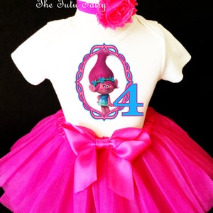 Birthday Trolls Poppy Princess Hot Pink Blue Fourth Shirt & Tutu Set Girl Outfit  Headband Custom Size Cake Smash 4th