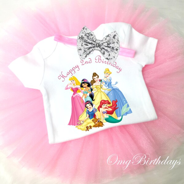 Birthday Princess Pink Little Mermaid Cinderella Slee Beauty Silver 2nd Second Shirt & Tutu Set Girl Outfit Party Dress sq Headband