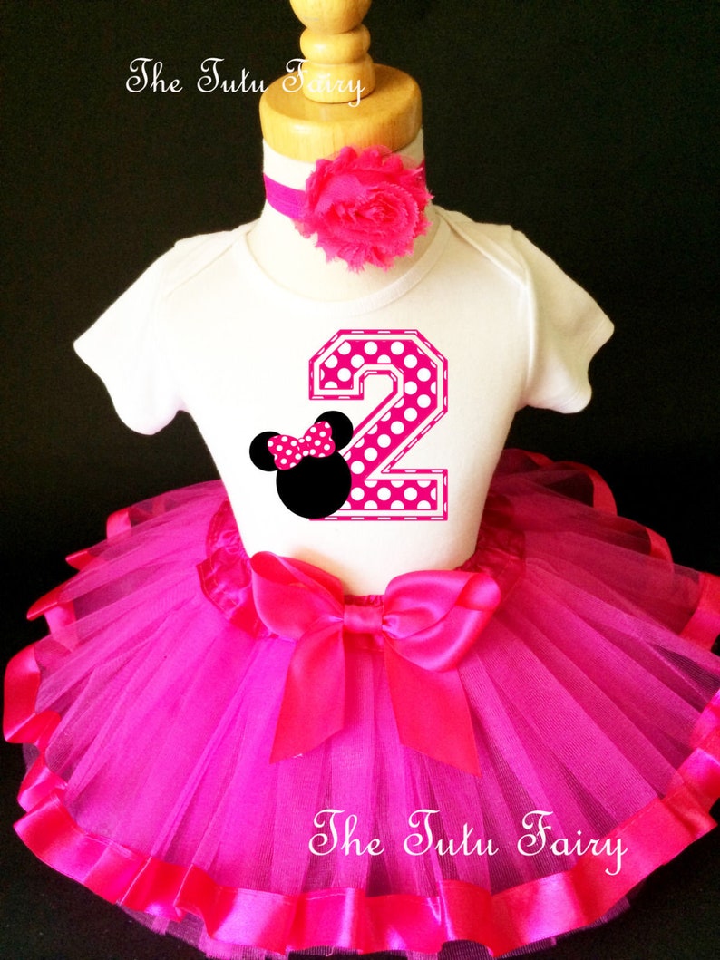 7th Birthday Girl Tutu Outfit Headband Set Red Black Minnie Mouse First 1st
