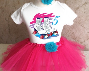 Birthday Roller Skate Pink Blue Purple Rollerskating Shirt & Tutu Set Girl Outfit Party First 1st 2nd 3rd 4th 5th 6th 7th Custom Age